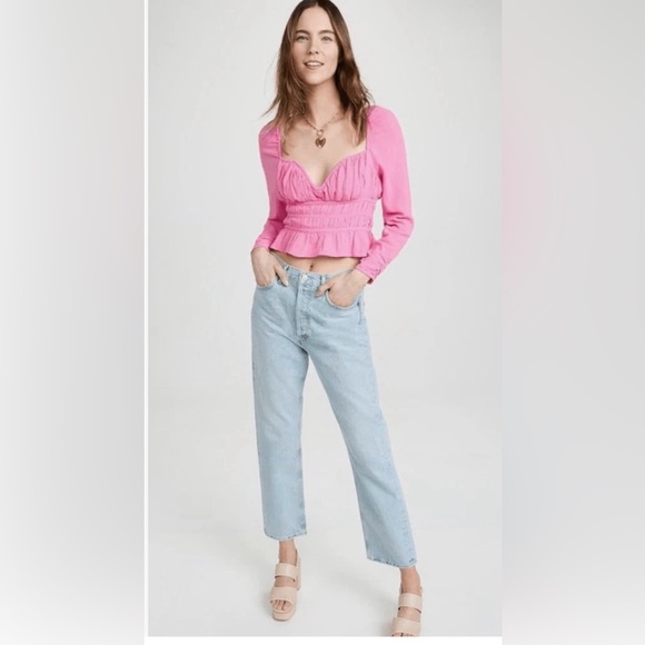 Free People Tops - Free People Vibrant Pink Long Sleeve Crop Top